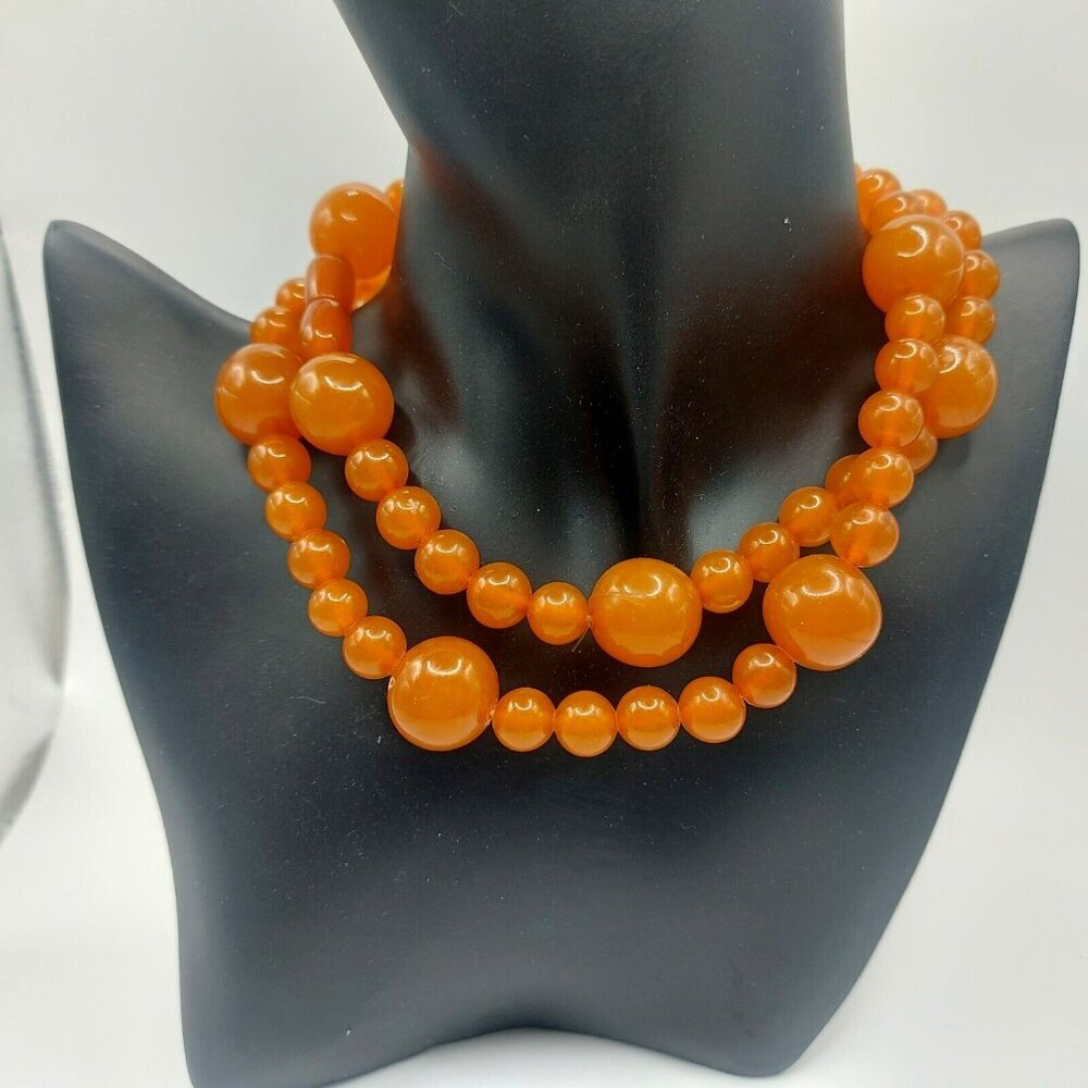Art Deco Baltic Butterscotch Amber Bakelite Beaded Necklace 61 g 26 inches